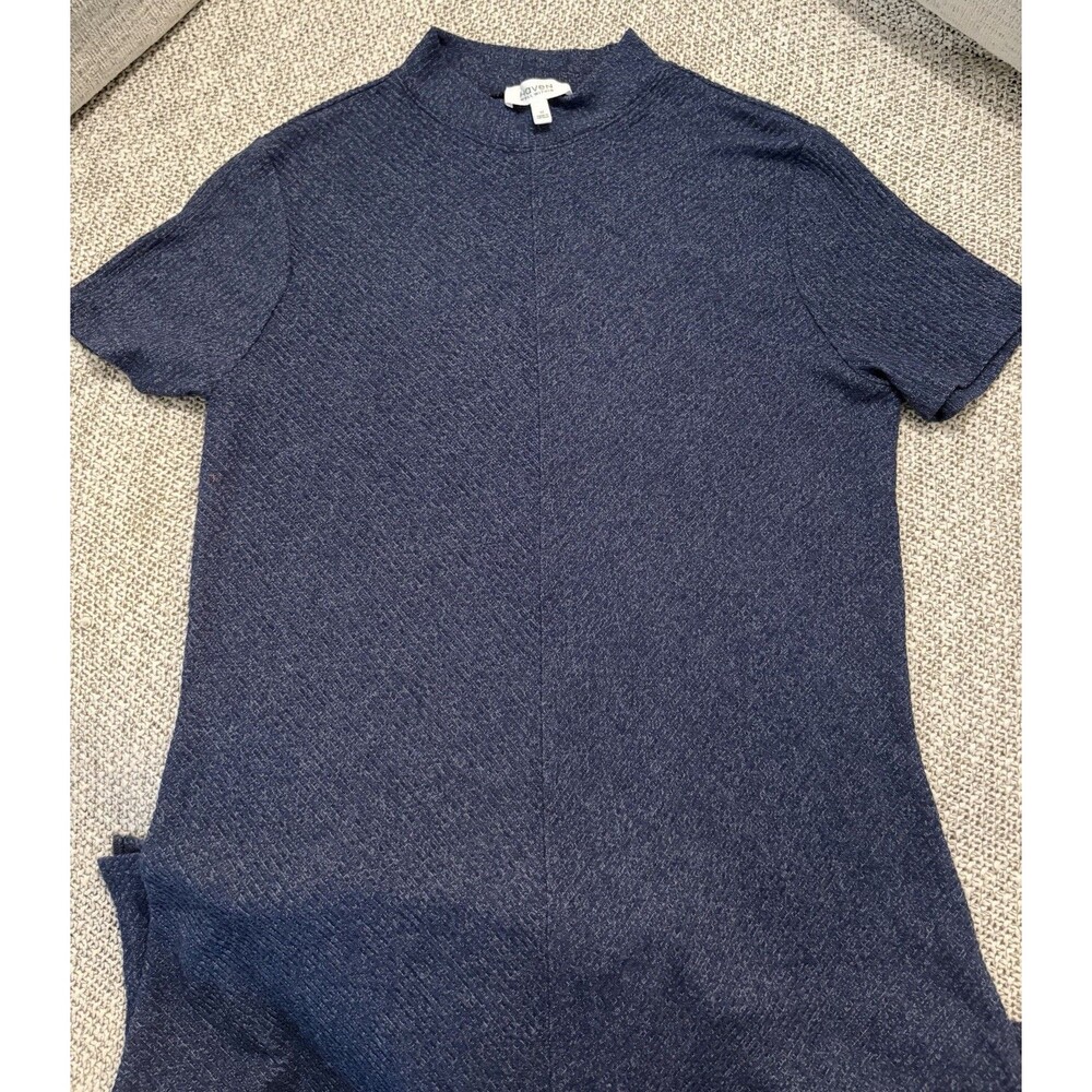 Haven Well Within Blue Textured Mock Neck Short Sleeve Midi Dress Size M